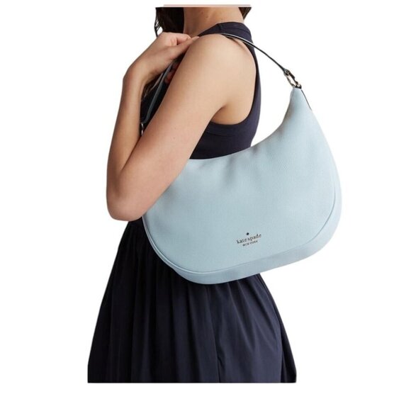 Kate Spade Womens Sky Blue Pebbled Leather Weston Large Shoulder Hobo Bag New - Picture 2 of 15